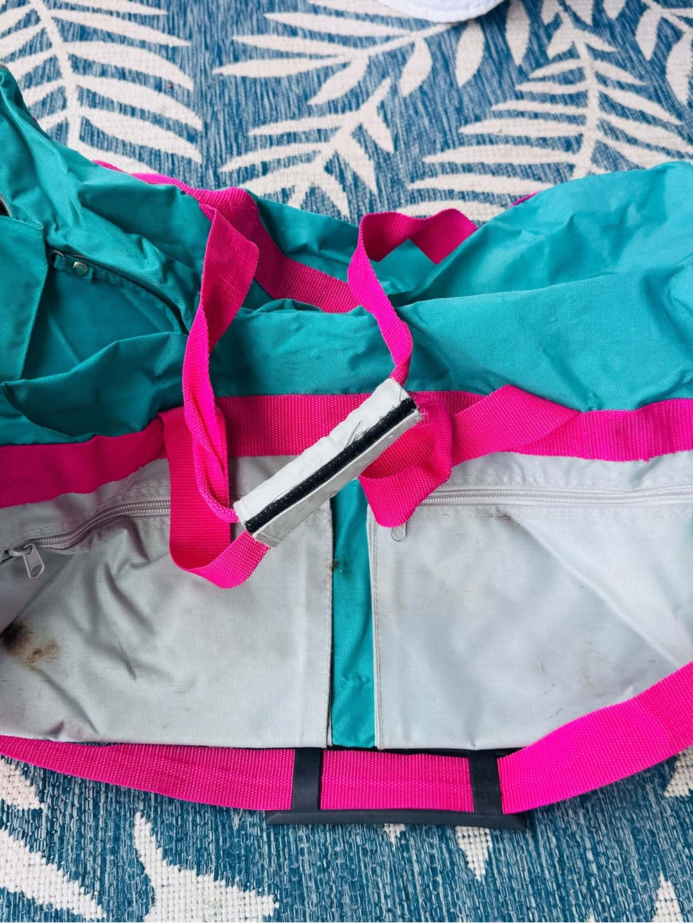 Vintage Teal and Hot Pink Colorblock Duffel Tote Skiing/Snowboarding